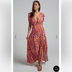 Showpo Multi Floral Deep Plunge Maxi Dress